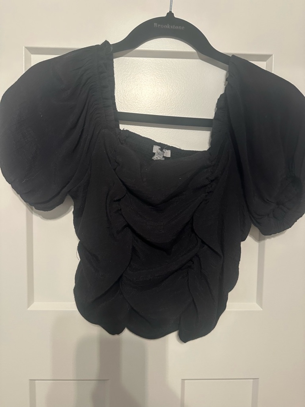 Women's Black Puff Sleeve Ruched Top